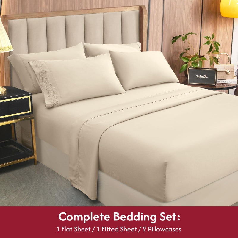 LONAVA Twin XL Size Sheet Set - 4 Piece Hotel Luxury Wrinkle-Free Microfiber Sheet  Oeko-TEX Certified  Breathable & Elastic  16"" Deep Pockets  Beige - Image 5