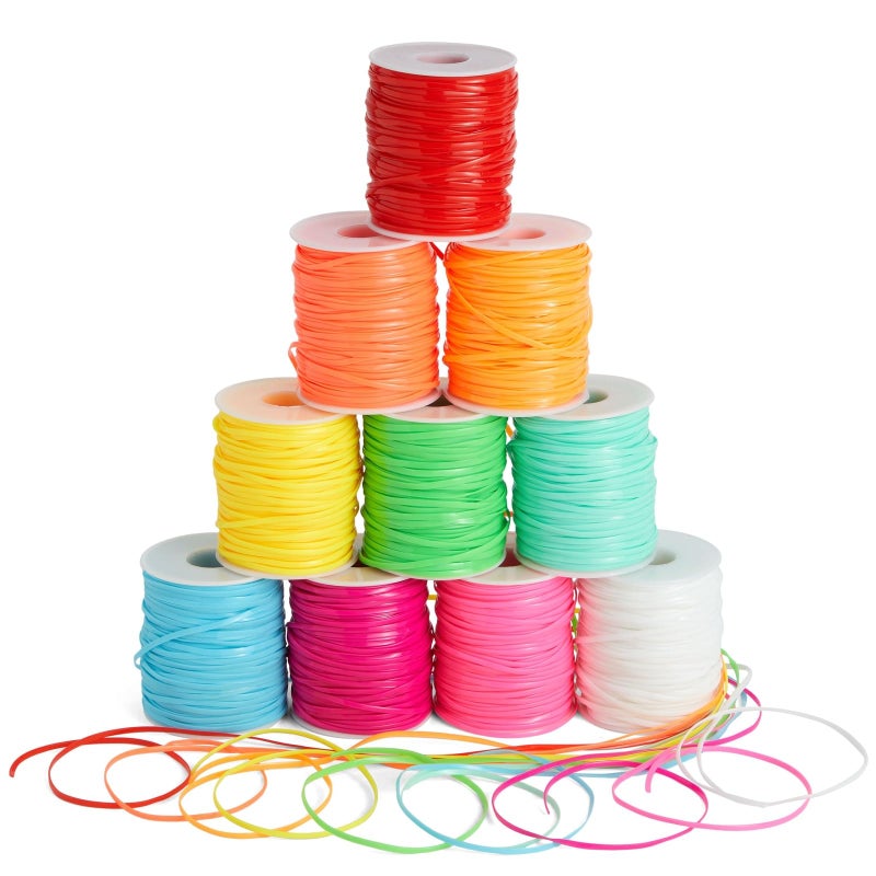 Juvale 50 Yards Each Lanyard String Gimp String in 10 Assorted Neon Colors for Bracelets Anklets Necklaces Boondoggle Keychains Plastic Lacing Cord for Arts and Crafts 10 Spools