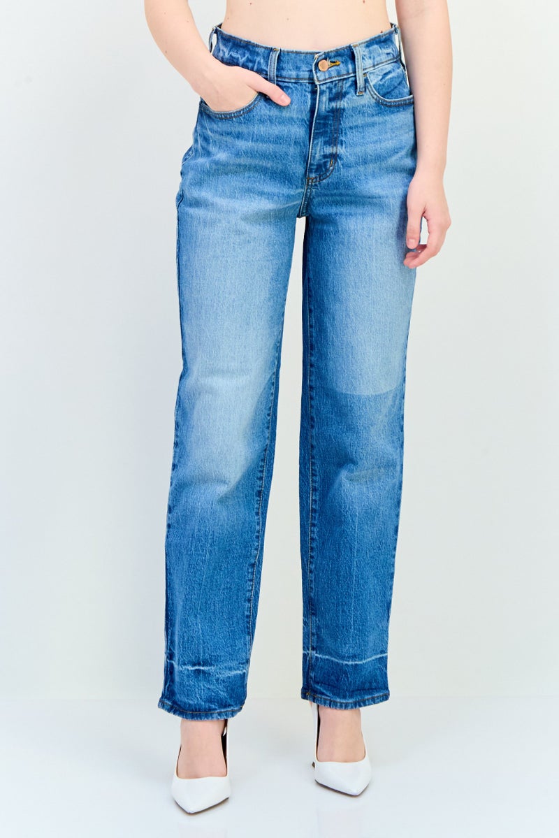 Universal Thread Women Straight Fit Mid Rise Long Inseam Stretchable Jeans, Blue - Image 1