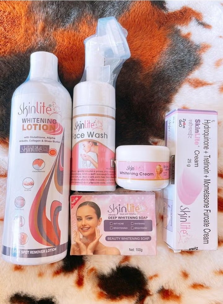 Skinlite Set of 5 pcs of day cream, night cream, face wash, body lotion and soap for fairness & spotless & glowing face & body.