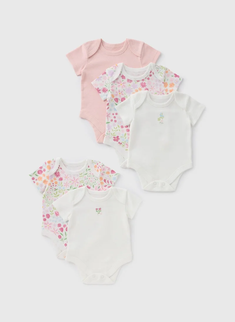 Matalan 5 Pack Baby Pink Floral Bodysuits