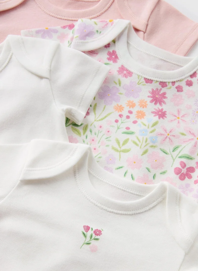 Matalan 5 Pack Baby Pink Floral Bodysuits