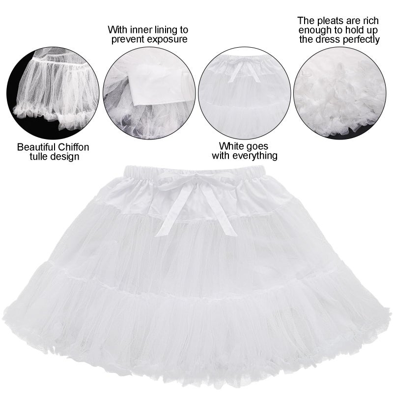 baotongle Women's Petticoat Skirts Tulle Underskirts Puffy Chiffon Half Slips Fluffy Ballet Dress for Women (US, Alpha, One Size, Regular, Short, Standard, White) - Image 3