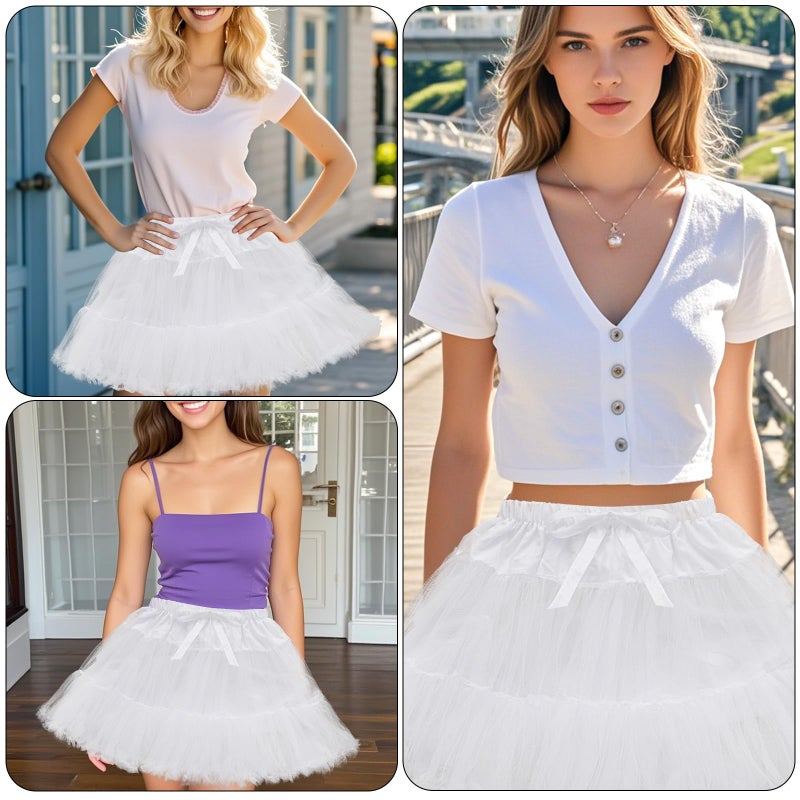 baotongle Women's Petticoat Skirts Tulle Underskirts Puffy Chiffon Half Slips Fluffy Ballet Dress for Women (US, Alpha, One Size, Regular, Short, Standard, White) - Image 5