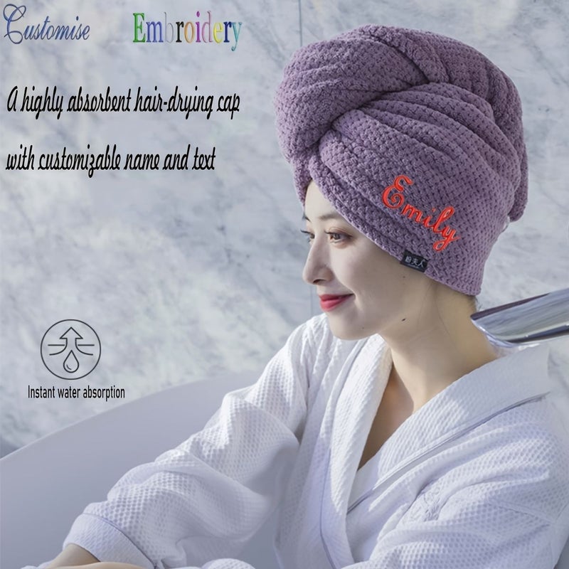 Personalized Custom Name Hair Drying Cap Super Absorbent Quick Dry Thickened Head Wrap For Women Sauce Purple - Image 2