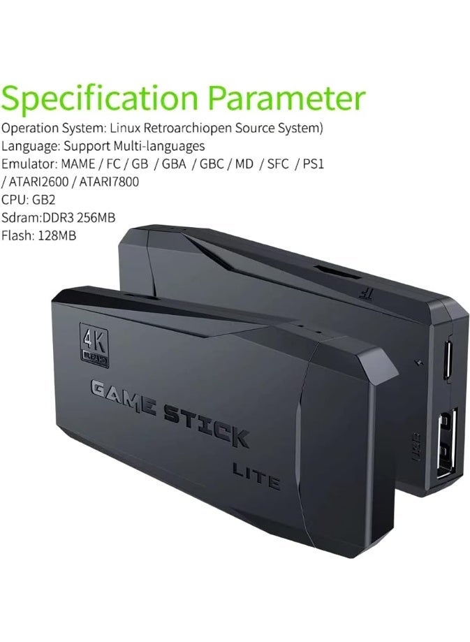 JAJEEK Integrated retro 4K game console with dual 2.4G wireless controllers, plug-and-play video game stick, built-in 3,500 games, 9 classic emulators, high-definition HDMI output for TV - Image 2