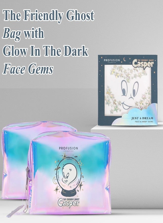 Profusion Cosmetics Casper The Friendly Ghost Makeup Bag with Glow-in-the-Dark Face & Body Gems - Spooky Cute Cosmetic Pouch, Multi-Use Luminous Star Gems for Festivals & Everyday Glam - Image 5