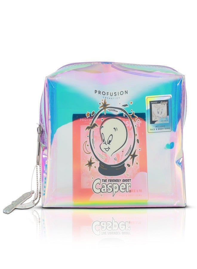 Profusion Cosmetics Casper The Friendly Ghost Makeup Bag with Glow-in-the-Dark Face & Body Gems - Spooky Cute Cosmetic Pouch, Multi-Use Luminous Star Gems for Festivals & Everyday Glam - Image 1