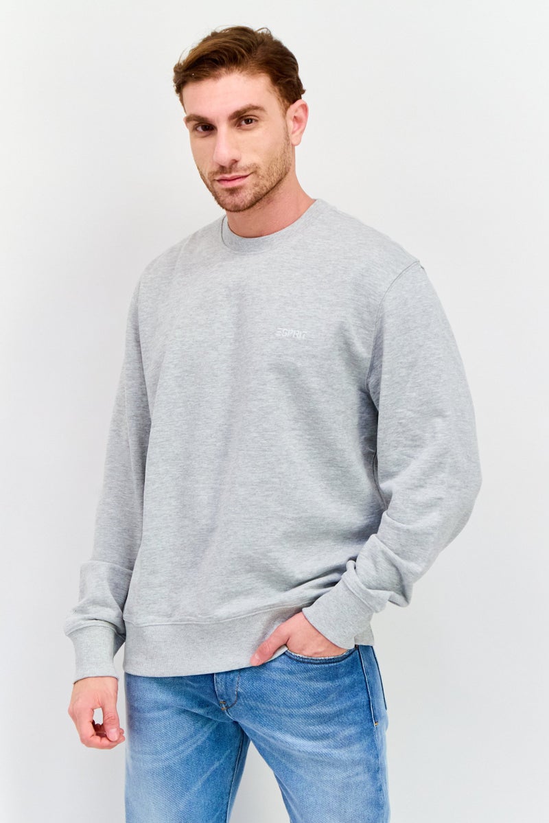ESPRIT سويت شيرت رجالي بأكمام طويلة وياقة دائرية، رمادي - Image 1