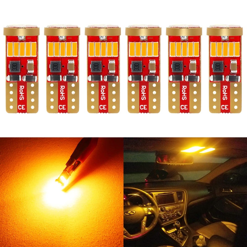 مصابيح LED صفراء كهرمانية فائقة السطوع PHINLION 194 بديل مصغر 168 12961 12396 T10 WY5W حزمة من 6