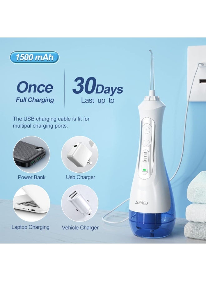 سيجو جهاز تنظيف الأسنان المائي Seago مزود بثلاثة أوضاع، منظف أسنان لاسلكي بالماء مع 5 رؤوس نفاثة، مقاوم للماء بمعيار IPX7، قابل لإعادة الشحن، محمول، قوي، مناسب للسفر والاستخدام المنزلي مع تقويم الأسنان. - Image 2