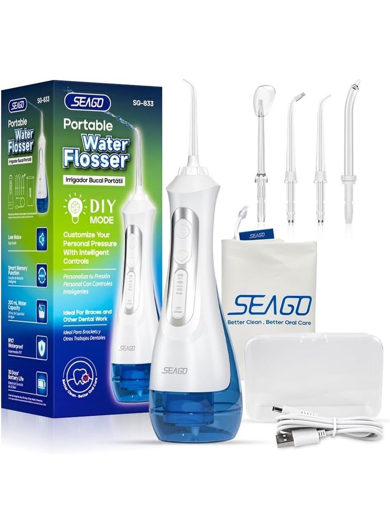 سيجو جهاز تنظيف الأسنان المائي Seago مزود بثلاثة أوضاع، منظف أسنان لاسلكي بالماء مع 5 رؤوس نفاثة، مقاوم للماء بمعيار IPX7، قابل لإعادة الشحن، محمول، قوي، مناسب للسفر والاستخدام المنزلي مع تقويم الأسنان. - Image 1