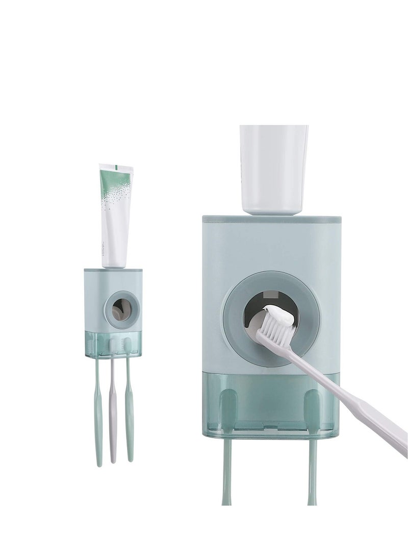 SYOSI Automatic Toothpaste Dispenser and Toothbrush Holder Set Wall-Mounted Dust Cover Squeezer Suitable for Bathroom Shower Holderkids for Family Washroom Restroom Kids Gift Blue  - Image 1