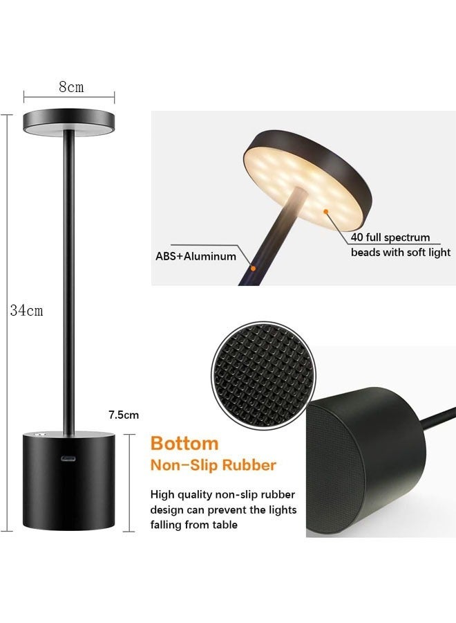 Cordless Table Lamps USB Rechargeable Simplicity Desk Lamp Built-in 1800mAh Battery LED Battery Operated lamp with Touch Control Table lamp Bedroom Desk Reading Patio(Black) - Image 3