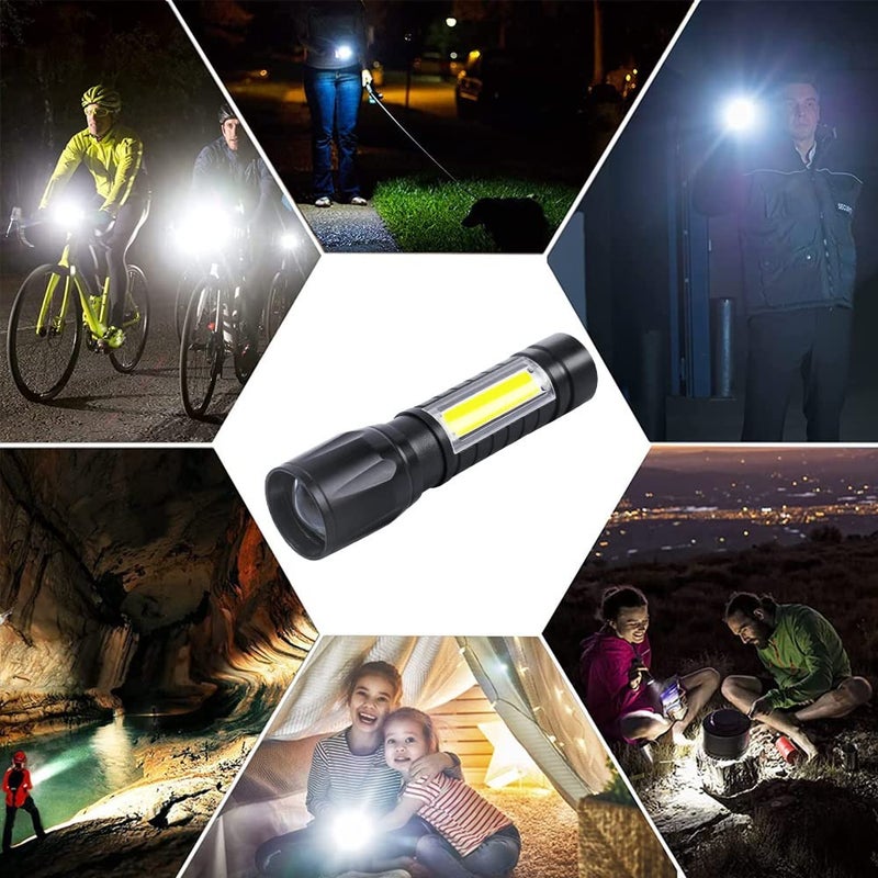 GLUN Compact Rechargeable LED Torch Light with COB Light Function Waterproof Metal Housing Portable with USB Cable and Plastic Box