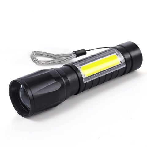 GLUN Compact Rechargeable LED Torch Light with COB Light Function Waterproof Metal Housing Portable with USB Cable and Plastic Box