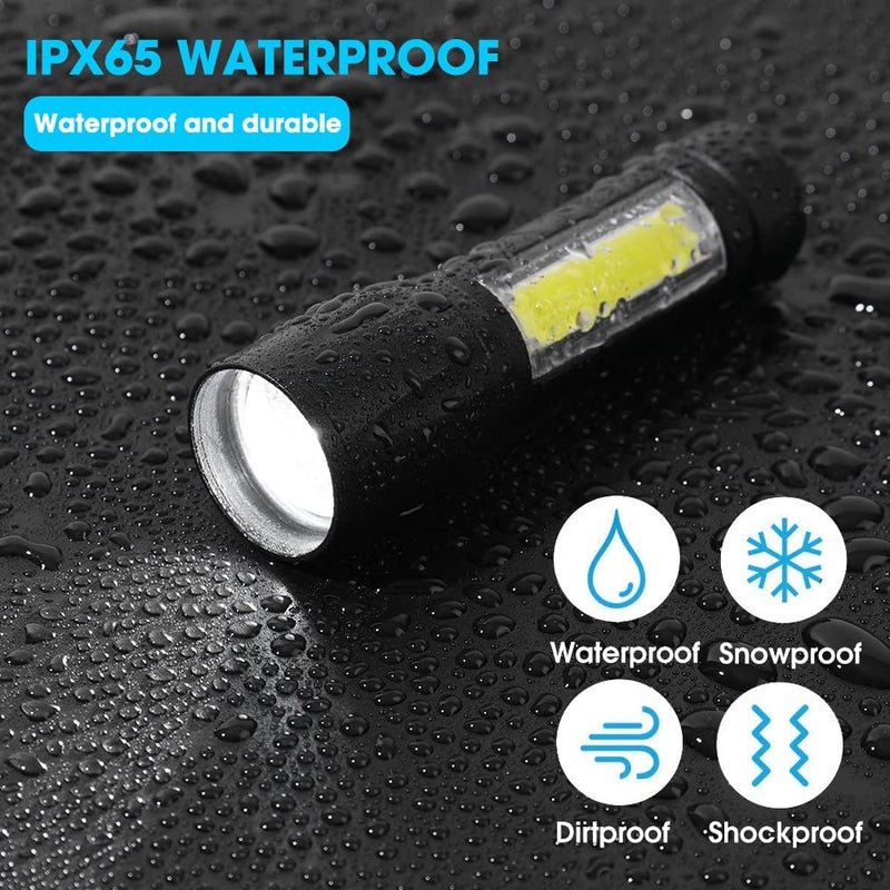 GLUN Compact Rechargeable LED Torch Light with COB Light Function Waterproof Metal Housing Portable with USB Cable and Plastic Box