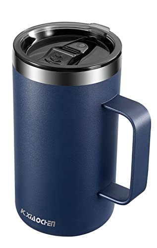 KXIAOCHEN 20oz Insulated Coffee Mug with Lid, Stainless Steel Coffee Cup, Double Wall Vacuum Coffee Tumbler with Handle, Premium Thermal Travel Coffee Mug (Navy Blue) - Image 1