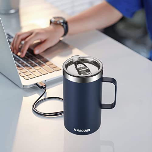 KXIAOCHEN 20oz Insulated Coffee Mug with Lid, Stainless Steel Coffee Cup, Double Wall Vacuum Coffee Tumbler with Handle, Premium Thermal Travel Coffee Mug (Navy Blue) - Image 4