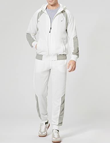 DUOFIER Men's Hooded Athletic Tracksuit Casual 2 Pieces Suits Hoodies and Sweatpants Set, White-XL - Image 2