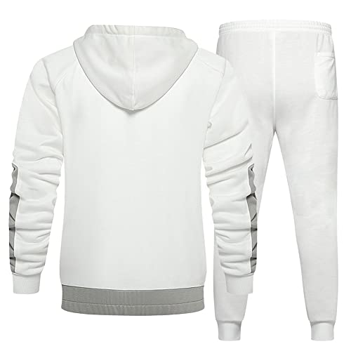 DUOFIER Men's Hooded Athletic Tracksuit Casual 2 Pieces Suits Hoodies and Sweatpants Set, White-XL - Image 3