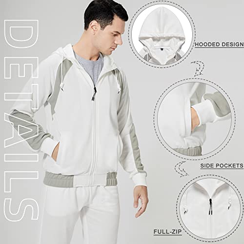 DUOFIER Men's Hooded Athletic Tracksuit Casual 2 Pieces Suits Hoodies and Sweatpants Set, White-XL - Image 4