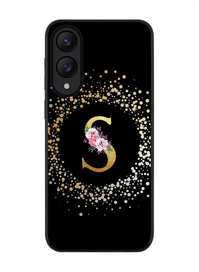 Stylizedd For Samsung Galaxy S25 Edge Case,Slim fit Camera Protection, Shockproof Thin Phone cover  - Custom Monogram Floral - S ( Black )