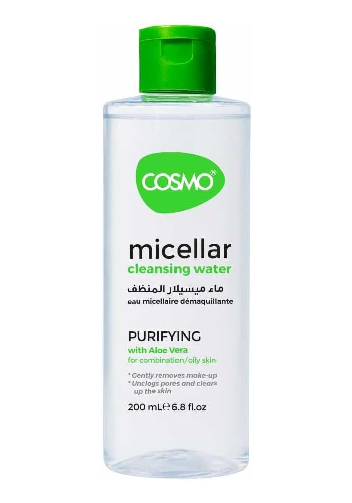 Cosmo Face Care Purifying Micellar Water 200ml with Aloe Vera - Oil Control Cleanser for Combination Skin - Image 1