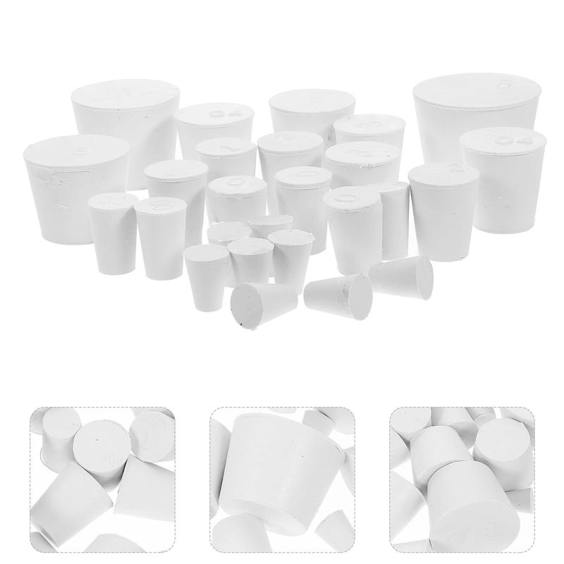 Amosfun 26pcs Assorted Solid White Rubber Stoppers for Laboratory Test Tubes, Sizes 000# to 8#, Sealing Plugs for Test Tube and Flask, Sturdy Lab Consumables with Hole and Non-Hole Options - Image 3
