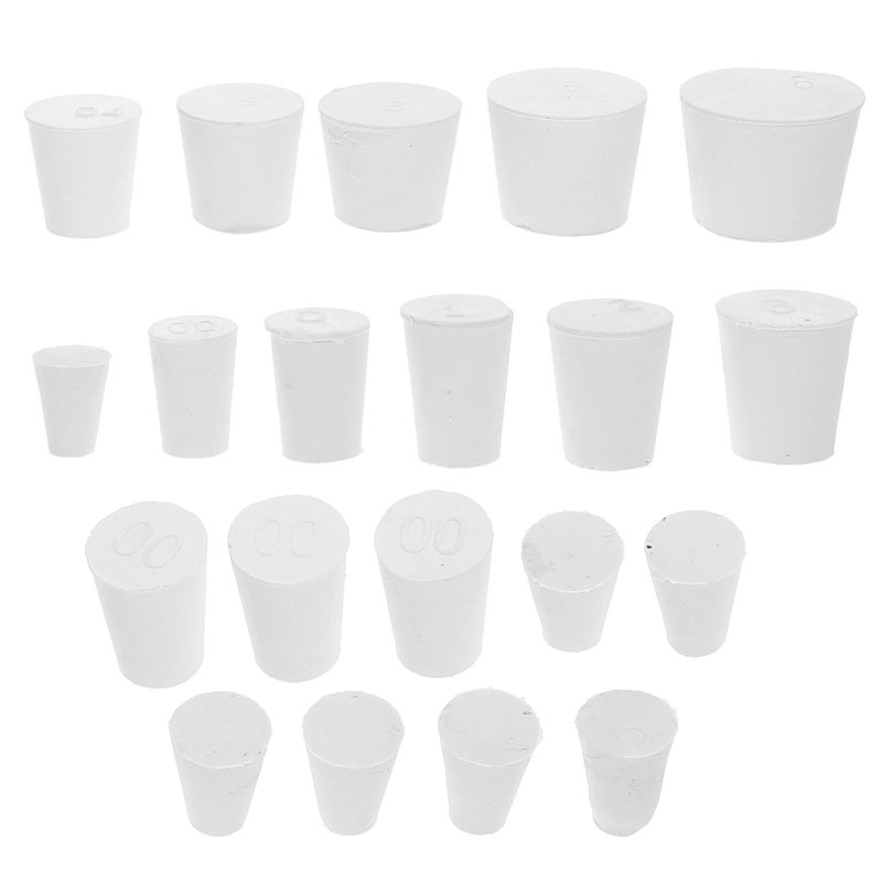 Amosfun 26pcs Assorted Solid White Rubber Stoppers for Laboratory Test Tubes, Sizes 000# to 8#, Sealing Plugs for Test Tube and Flask, Sturdy Lab Consumables with Hole and Non-Hole Options - Image 1