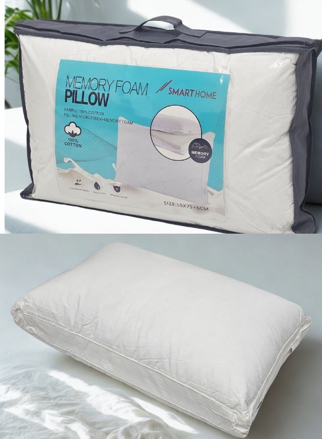 SMART HOME A comfortable and luxurious quilted cotton pillow made of 100% cotton fabric and filled with two layers of microfiber and memory foam. Natural cotton sleeping pillow, high-quality hotel pillow (size 75 x 50 + 6 cm) and weighing 1800 grams  - Image 1