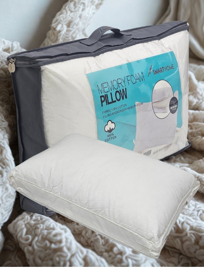 SMART HOME A comfortable and luxurious quilted cotton pillow made of 100% cotton fabric and filled with two layers of microfiber and memory foam. Natural cotton sleeping pillow, high-quality hotel pillow (size 75 x 50 + 6 cm) and weighing 1800 grams  - Image 4