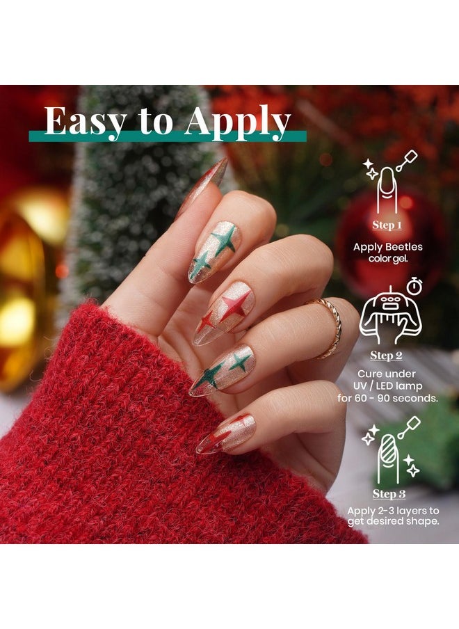beetles Gel Polish - Beetles Gel Nail Polish, Red Sparkle Green Glitter Gold Silver Winter Gel Polish Dark Green Dark Red Gel Polish Kits Soak Off Nail Lamp Uv LED Cured for Nail Art Design for Women - Image 1