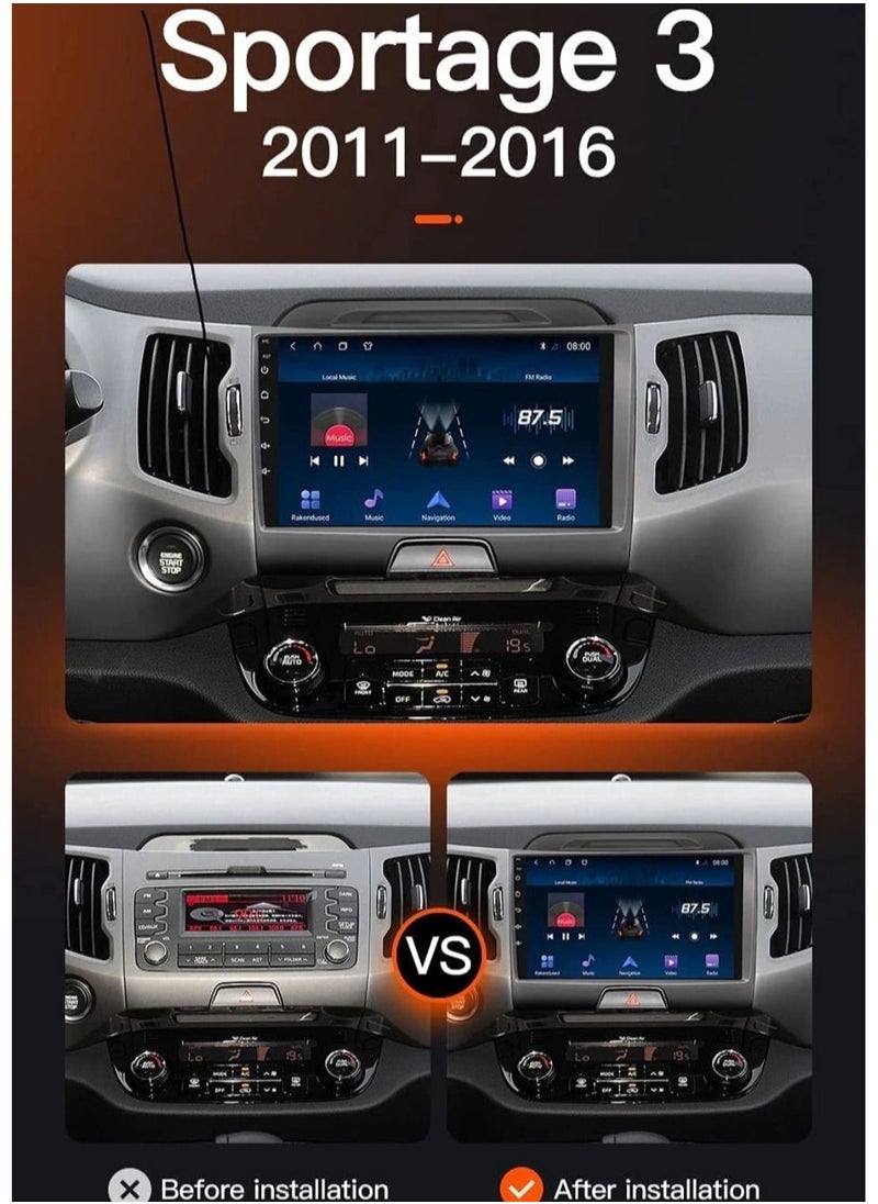 RAYMOS - Kia Sportage Car Stereo Android 2011 2012 2013 2014 2015 2016 4GB RAM Support Apple Carplay android Auto Wireless Video Player Navigation GPS Youtube Google Map AHD Camera Included QLED DSP - Image 1