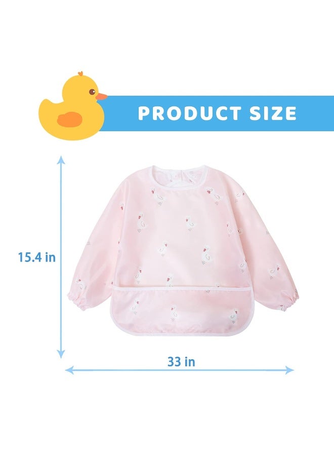 Little Dimsum Mess-Proof Baby Bibs|Infant Toddler Long Sleeve Waterproof Feeding Art Smock|Catching Food & Wipe Clean| Pack of 2 Colors Duck&sheep - Image 5
