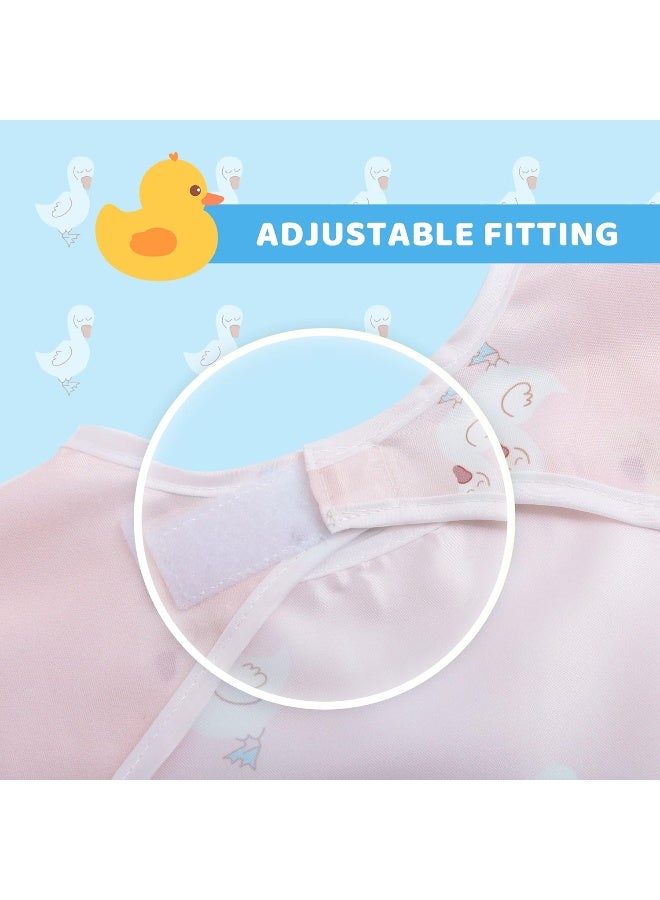 Little Dimsum Mess-Proof Baby Bibs|Infant Toddler Long Sleeve Waterproof Feeding Art Smock|Catching Food & Wipe Clean| Pack of 2 Colors Duck&sheep - Image 4
