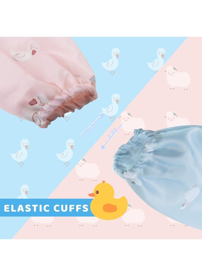 Little Dimsum Mess-Proof Baby Bibs|Infant Toddler Long Sleeve Waterproof Feeding Art Smock|Catching Food & Wipe Clean| Pack of 2 Colors Duck&sheep - Image 2