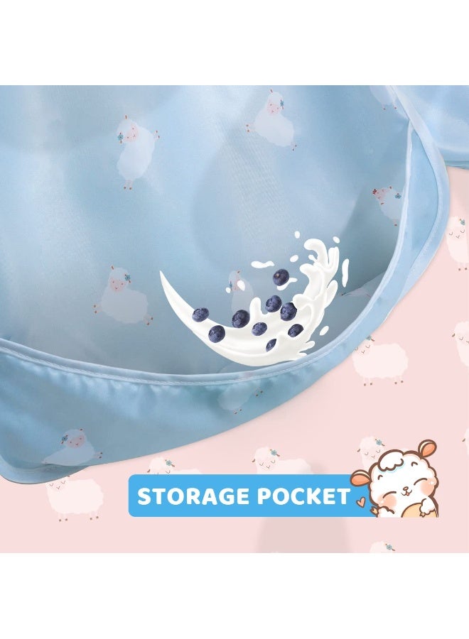 Little Dimsum Mess-Proof Baby Bibs|Infant Toddler Long Sleeve Waterproof Feeding Art Smock|Catching Food & Wipe Clean| Pack of 2 Colors Duck&sheep - Image 3