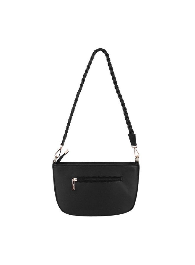 Metro Black Faux Leather Premium Zipper Casual Sling Bag For Women - Image 3