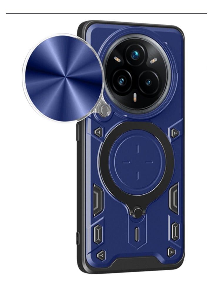 Case Cover Shockproof CD Protective Case with Camera Protection and Metal Ring Compatible with Realme 14 Pro Plus (Blue)