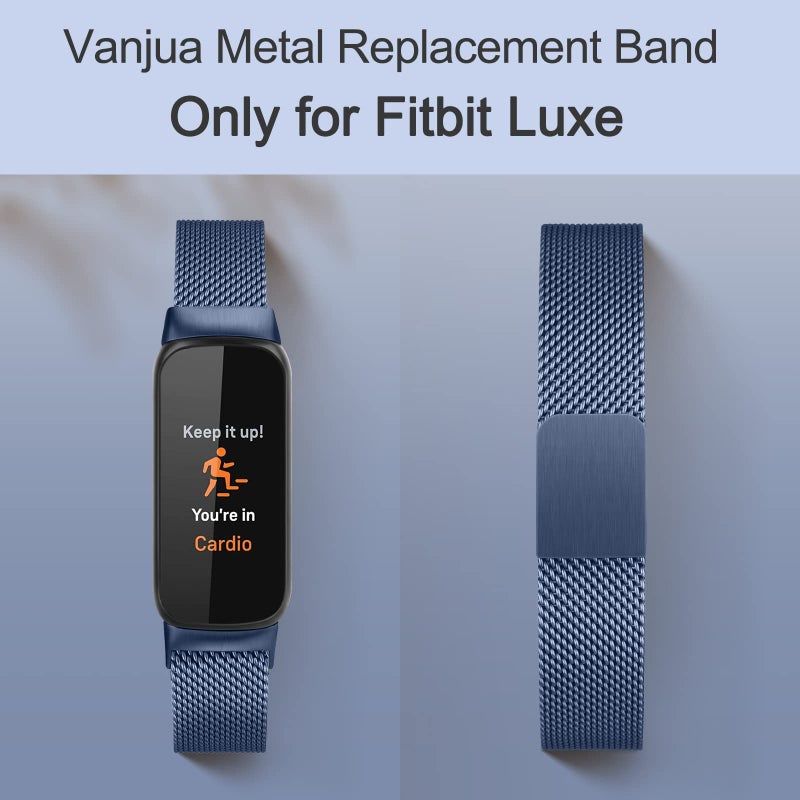 Vanjua Metal Band for Fitbit Luxe Bands Women Men, Stainless Steel Mesh Loop Adjustable Magnetic Wristband Replacement Strap Compatible with Fitbit Luxe Fitness and Wellness Tracker (Sapphire Blue) - Image 2