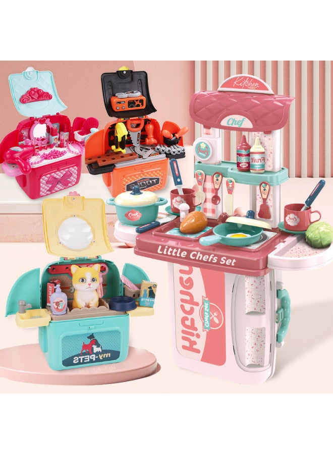 Cross Border Children's Play Home Kitchen Toys Boys And Girls Makeup Doctor Tools Pet Cat Dog Backpack Set-Color:Cat Space Bag fresh Green 008-967A-2 - Image 2