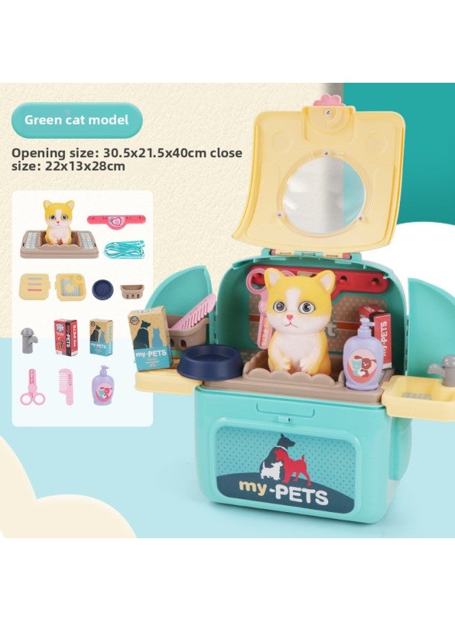 Cross Border Children's Play Home Kitchen Toys Boys And Girls Makeup Doctor Tools Pet Cat Dog Backpack Set-Color:Cat Space Bag fresh Green 008-967A-2 - Image 1