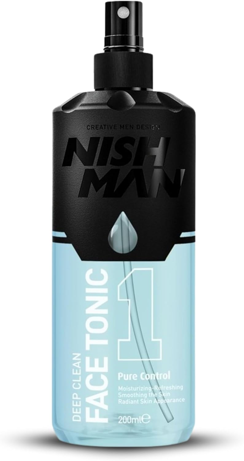 NISHMAN Face Tonic 01 Pure Control 200ml Deep Cleansing Toner for Oily Skin Blackhead Removal Skin Revitalisation Gentle Daily Use Formula with Essential Oils