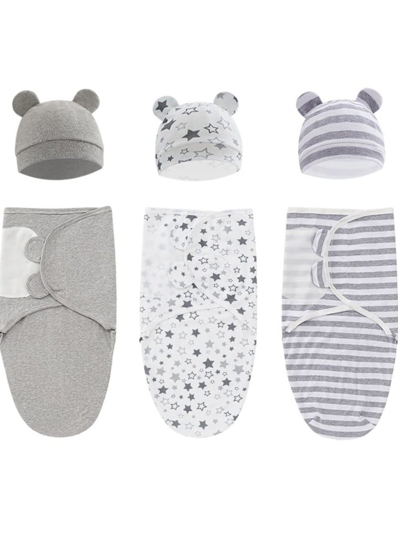 MIXDE Baby Swaddle Sleep Sack with Hat Set for 0-3 months 3-Pack Soft Cotton Newborn Wearable Swaddle Wrap for Girls Boys  - Image 1