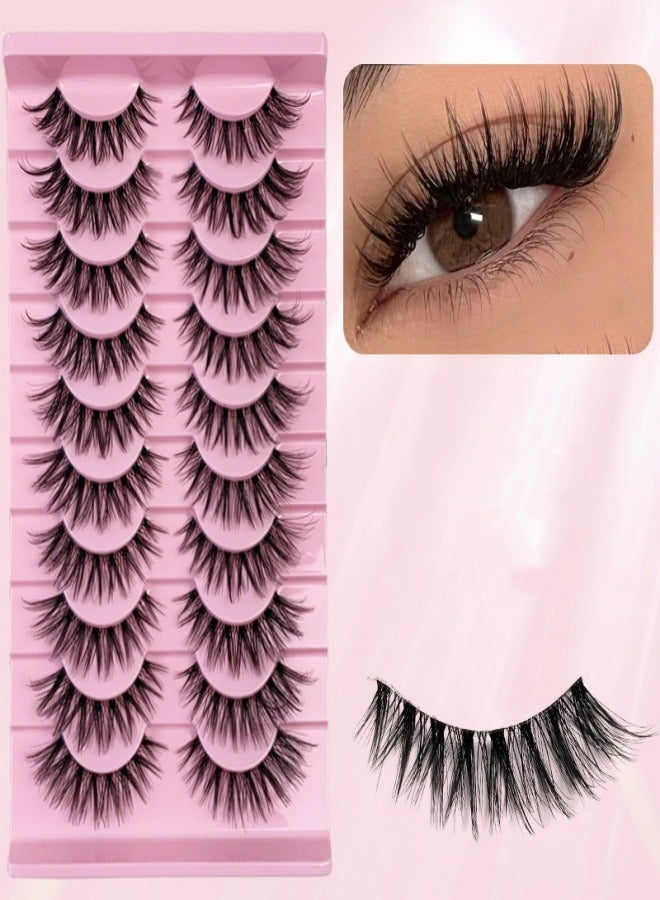 Generic （10 Pairs ）Soft Curly False  Lashes，Reusable Natural Eyelash Simulation Curl False Eyelash Natural Look Fluffy Cat Eye Wispy Lashes for Make up  - Image 1