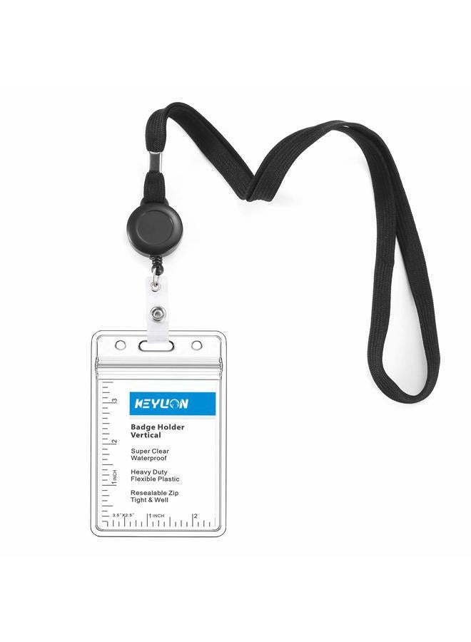 KEYLION Cruise Lanyard with ID Holder Sets (Black,3 Pack)- Flat ID Lanyard with Retractable Badge Reel & Heavy Duty Clear Vertical ID Card Name Badge Holder - Image 1