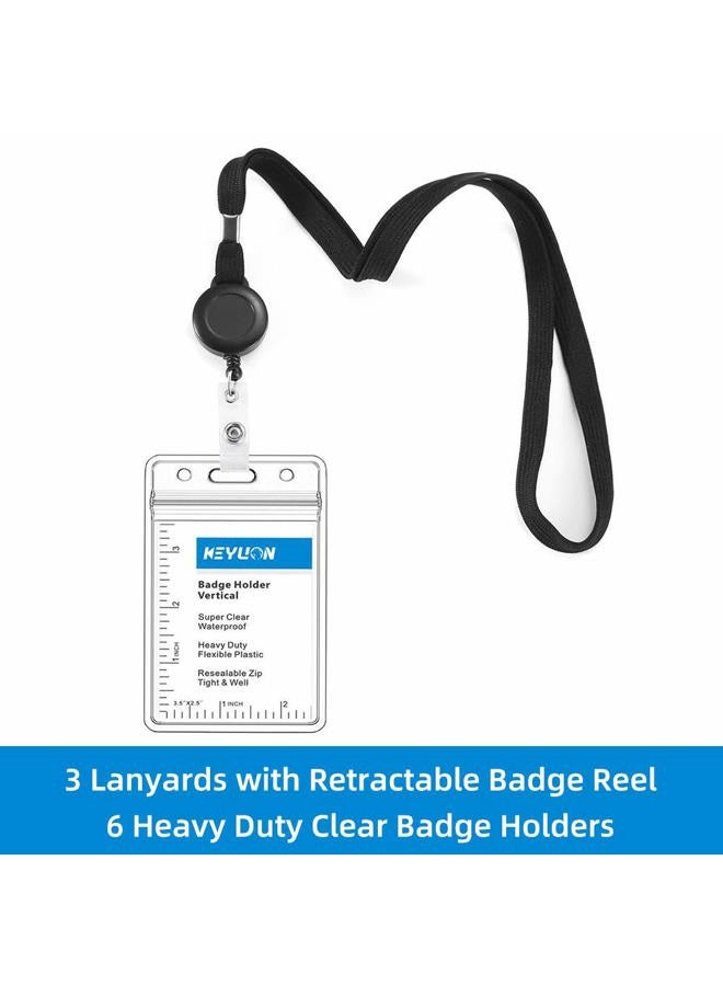 KEYLION Cruise Lanyard with ID Holder Sets (Black,3 Pack)- Flat ID Lanyard with Retractable Badge Reel & Heavy Duty Clear Vertical ID Card Name Badge Holder - Image 2