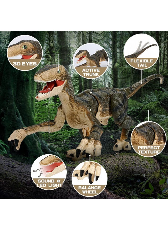 FRUSE FRUSE Remote Control Jurassic Dinosaur Toys for Kids,2.4 Ghz Velociraptor Dinosaur RC Robot Toy,LED Light up Walking Roaring USB Rechargeable Dino Raptor for Kids  - Image 1