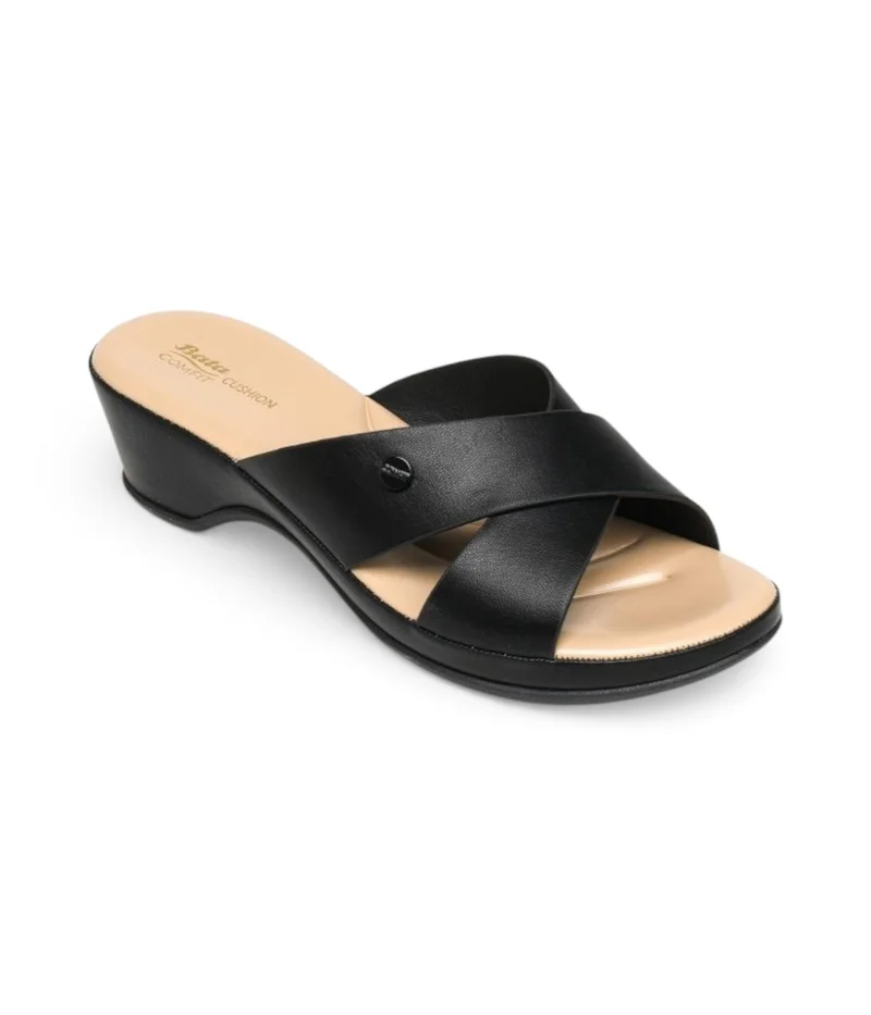 Bata Cross‑Strap Comfort Slide Sandals